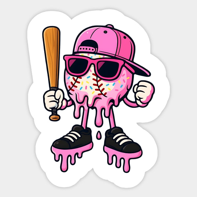 Baseball-Drip–Pink-Ice-Cream-Baseball Sticker by ArtistTee ⭐⭐⭐⭐⭐
